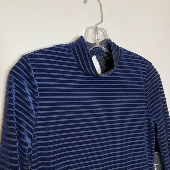 Lulus Ticket to Chic navy blue striped velvety dress size Extra Small XS NWT - Picture 6 of 15